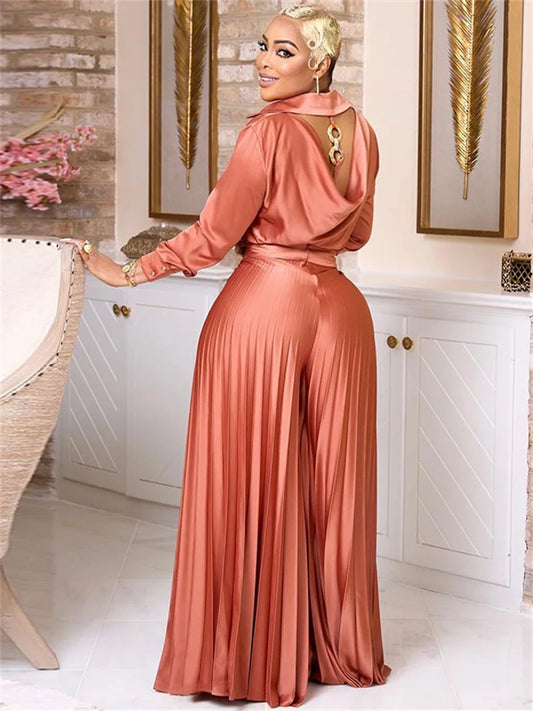 Two Piece Open Back Top and Wide Leg Pants Set